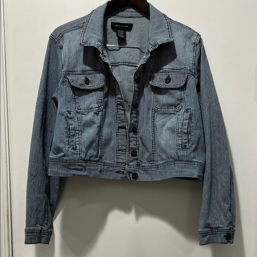 Ashley Stewart Pinstriped Blue Jean Jacket